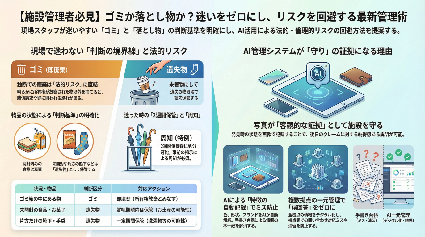 施設管理者必見】落とし物とゴミはどう区別する？AI活用で「捨てて